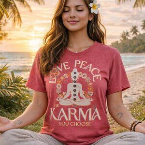 NWT - Small Unisex shirt, Love Peace or Karma pink top. Spiritual Chakra gift